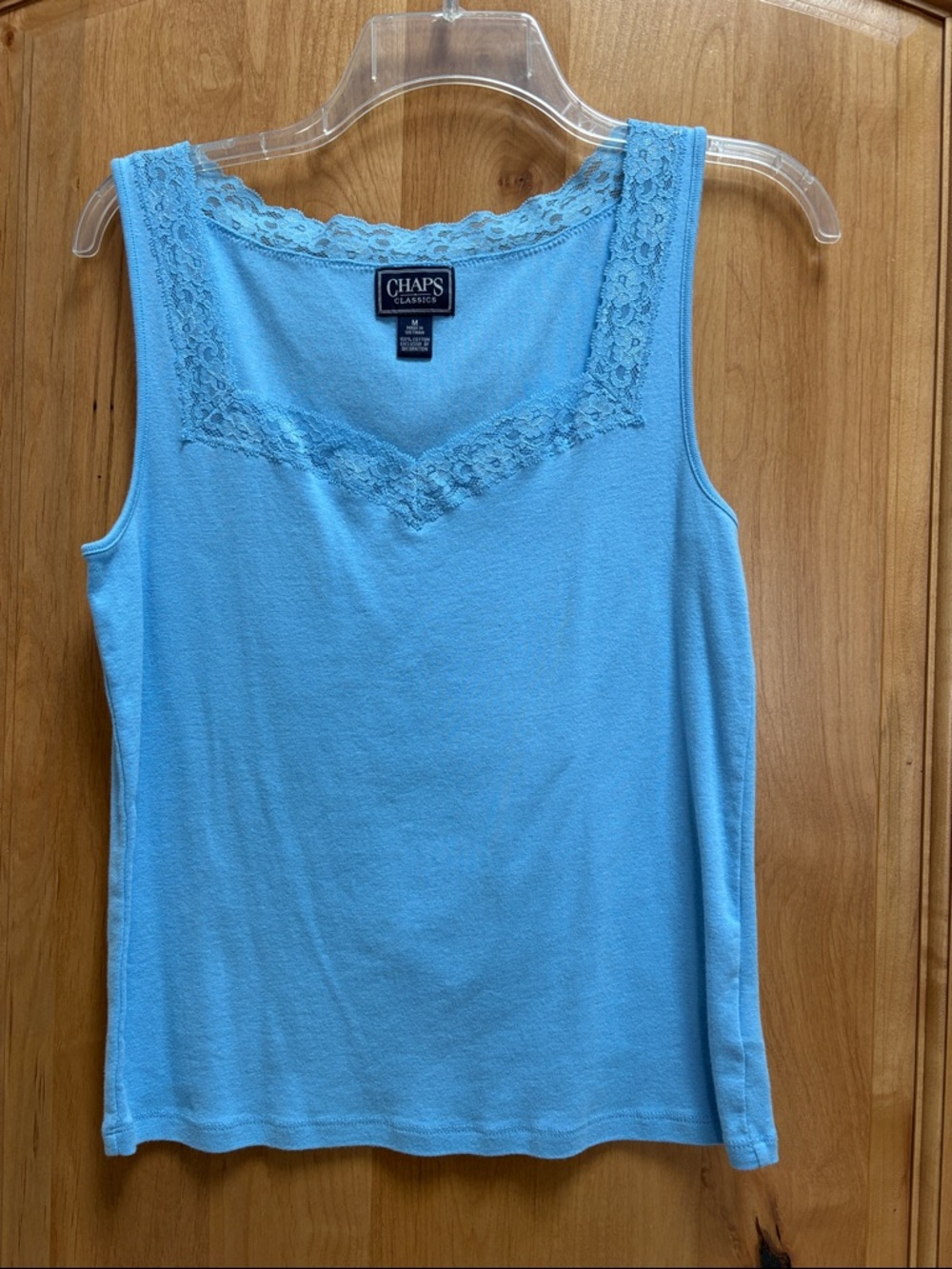 Chaps Light Blue Lace-Trim Camisole Tank